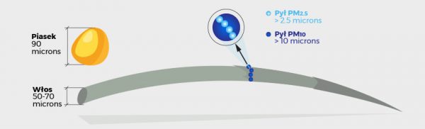 Comparison of particle sizes of PM10 and PM2.5